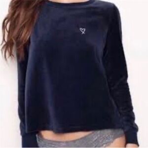 Victorias Secret Velvet Velour Navy Open Crossback Pullover Size Medium